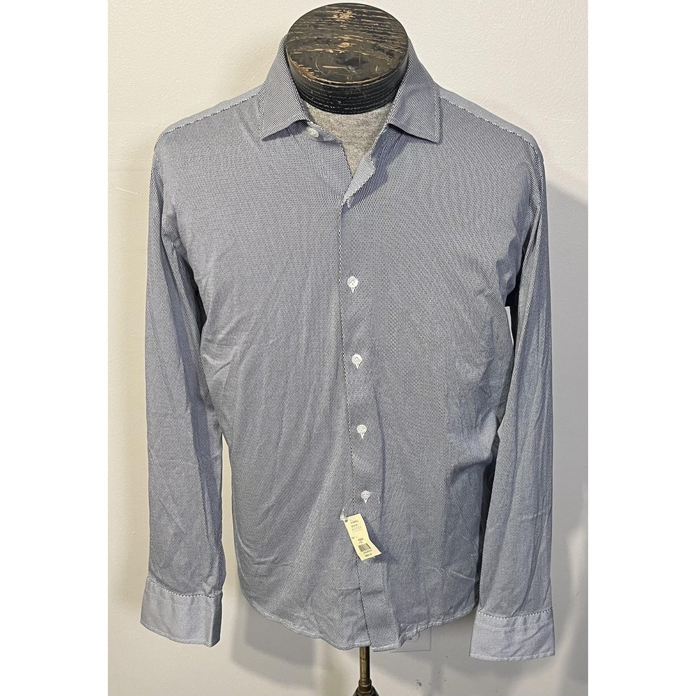 Sonrisa Shirt Mens 44 17.5 Blue White Cotton Long Sleeve Dress Made In Italy
